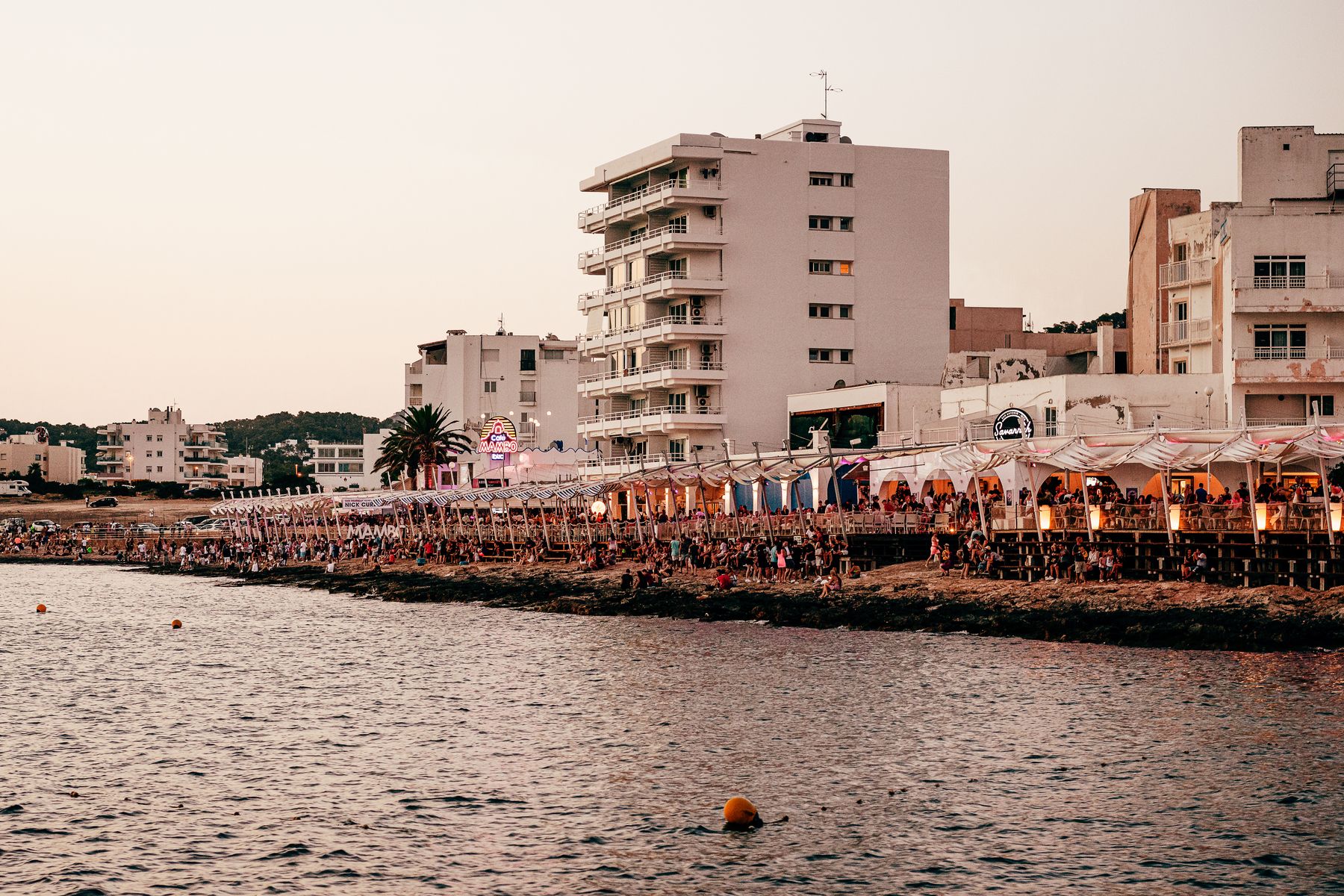 Mediterranean waterfront at sunset